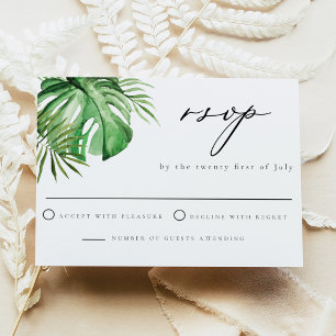 CORA Tropical Palm Leave Beach Themed Wedding RSVP Invitation