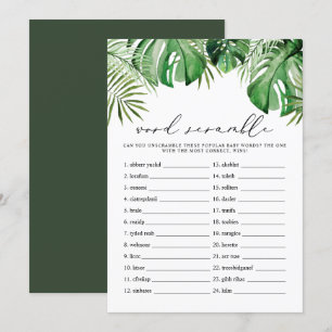 CORA Tropical Word Scramble Baby Shower Game Card