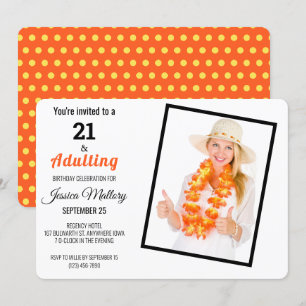 Coral 21 & Adulting 21st Birthday Party Invitation