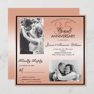 Coral 35th Wedding Anniversary Double Photo Invitation