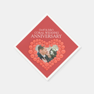 Coral 35th Wedding Anniversary heart photo napkins