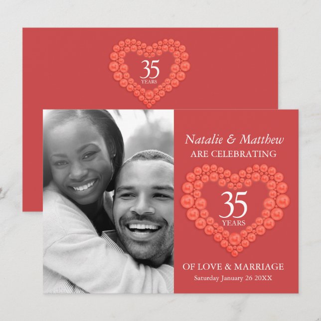 Coral 35th wedding Anniversary orange Invitation (Front/Back)