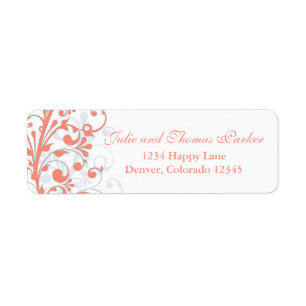 Coral Abstract Floral Wedding Return Address Label