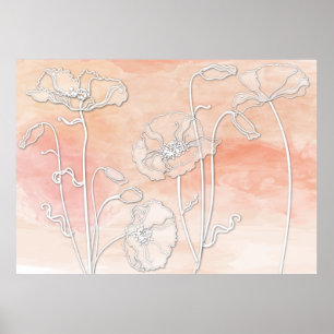 Coral Abstract Watercolor and Poppies 3 Poster