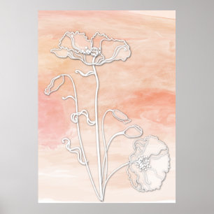 Coral Abstract Watercolor and Poppies Poster
