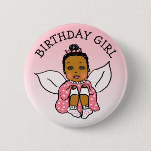 Coral African-American Fairy Birthday Girl 6 Cm Round Badge