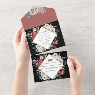 Coral Almond Modern Watercolor Floral Wedding All All In One Invitation