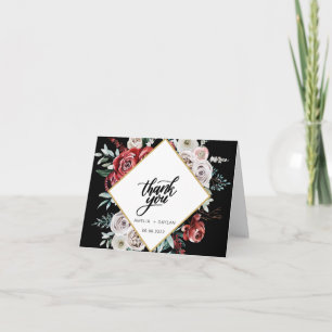Coral Almond Modern Watercolor Floral Wedding  Thank You Card