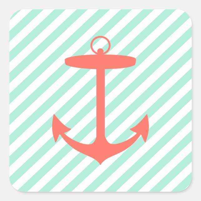 Coral Anchor Silhouette Square Sticker (Front)