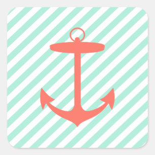 Coral Anchor Silhouette Square Sticker