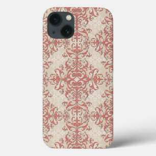 Coral and Antique White Floral Damask Style Art iPhone 13 Case