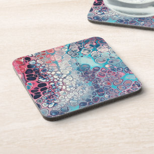 Coral and Aqua Acrylic Pour Colourful Abstract Coaster