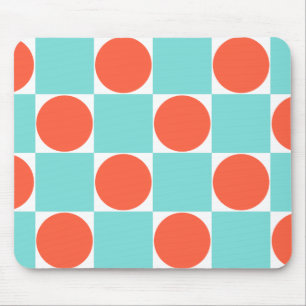 Coral and Aqua Circle Chequerboard Mouse Mat