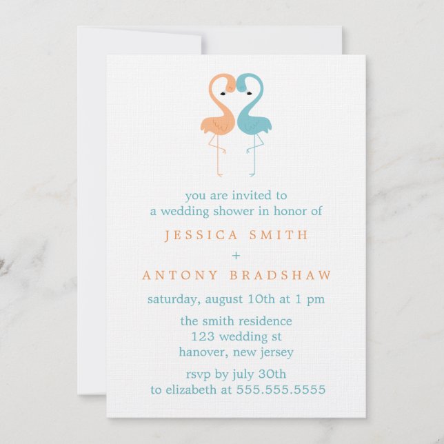 Coral and Aqua Flamingos Couples Wedding Shower Invitation (Front)