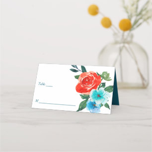 Coral and Aqua Floral Wedding Place Card