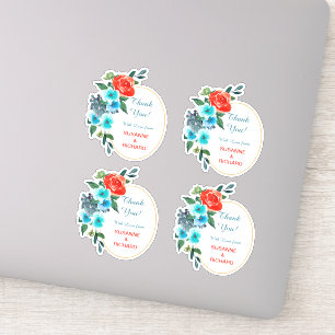 Coral and Aqua Floral Wedding Thank You Contour