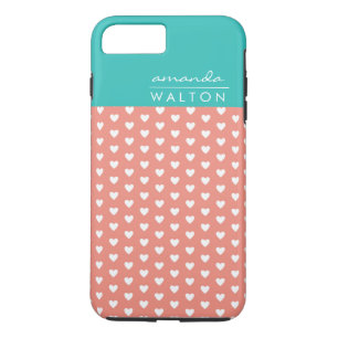 Coral and Aqua Hearts Pattern Custom Name iPhone 8 Plus/7 Plus Case