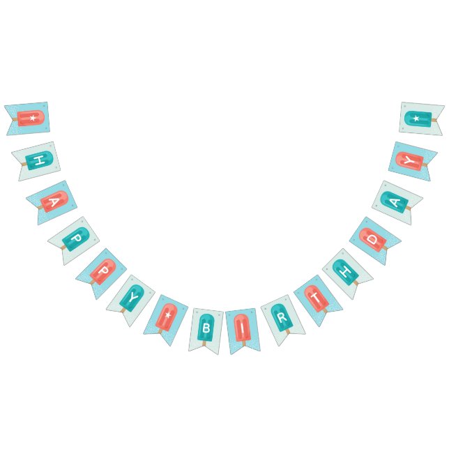 Coral and Aqua Summer Popsicle Happy Birthday Bunting (All)