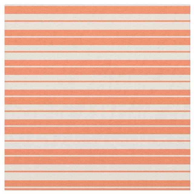 Coral and Beige Coloured Striped/Lined Pattern Fabric (Close Up)