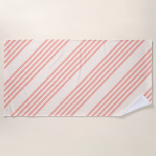 Coral and beige five stripe pattern beach towel