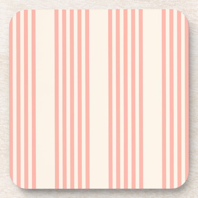 Coral and beige five stripe pattern coaster (Front)