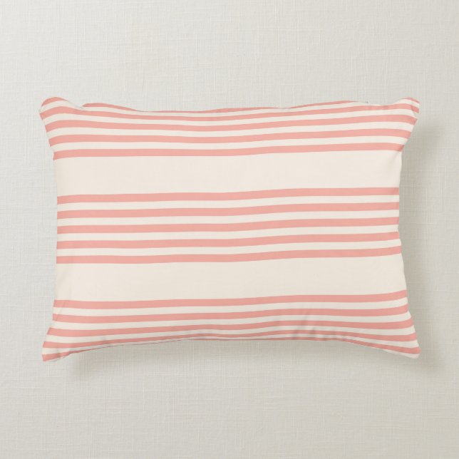 Coral and beige five stripe pattern decorative cushion (Front)