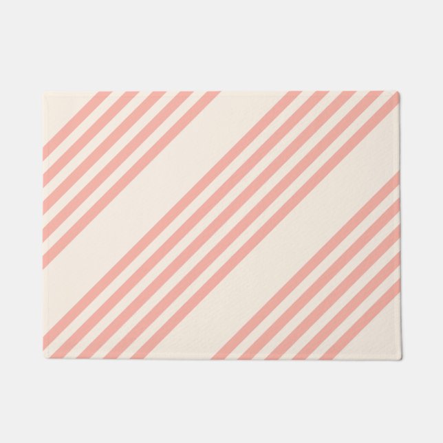 Coral and beige five stripe pattern doormat (Front)