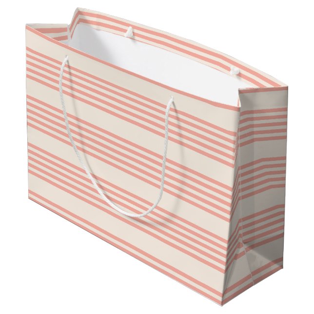 Coral and beige five stripe pattern large gift bag (Back Angled)