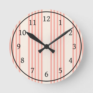 Coral and beige five stripe pattern round clock