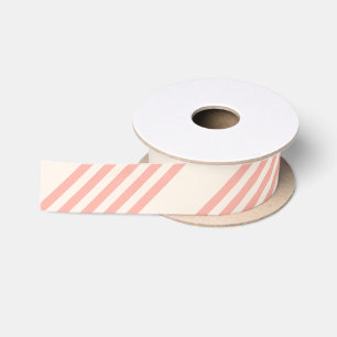 Coral and beige five stripe pattern satin ribbon