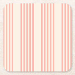 Coral and beige five stripe pattern square paper coaster