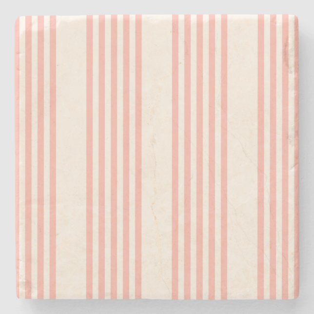 Coral and beige five stripe pattern stone coaster (Front)