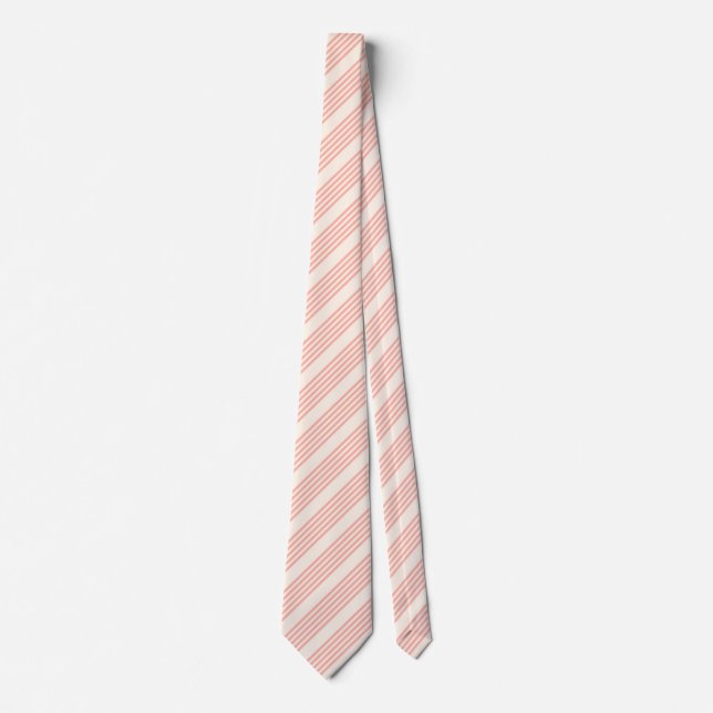 Coral and beige five stripe pattern tie (Front)