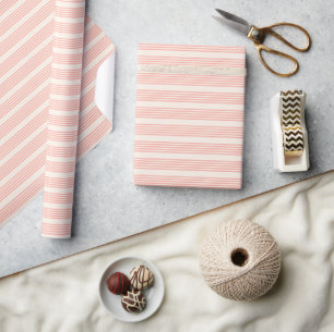 Coral and beige five stripe pattern wrapping paper