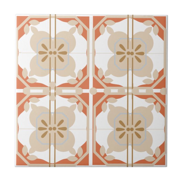 Coral and Beige Intricate Portuguese Style  Tile (Front)