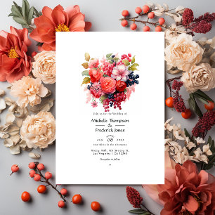 Coral and Berry Floral Spring Wedding Invitation