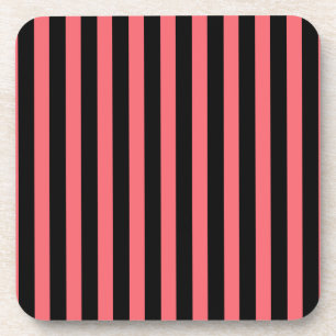 Coral and black candy stripes coaster