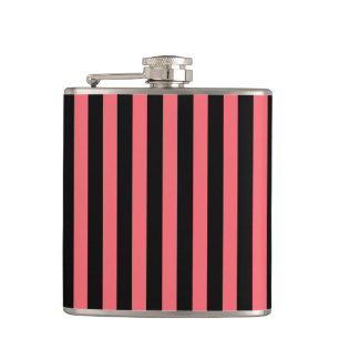Coral and black candy stripes hip flask