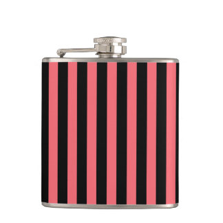 Coral and black candy stripes hip flask