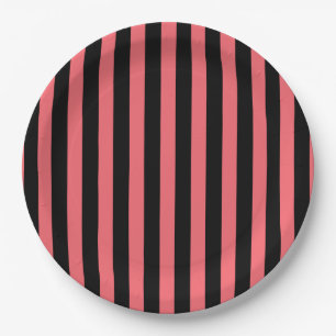 Coral and black candy stripes paper plate