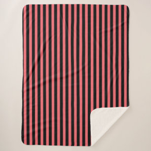 Coral and black candy stripes sherpa blanket