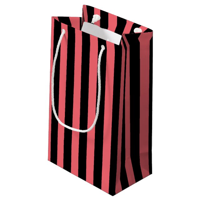 Coral and black candy stripes small gift bag (Back Angled)
