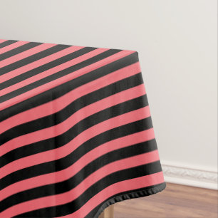 Coral and black candy stripes tablecloth