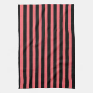 Coral and black candy stripes tea towel