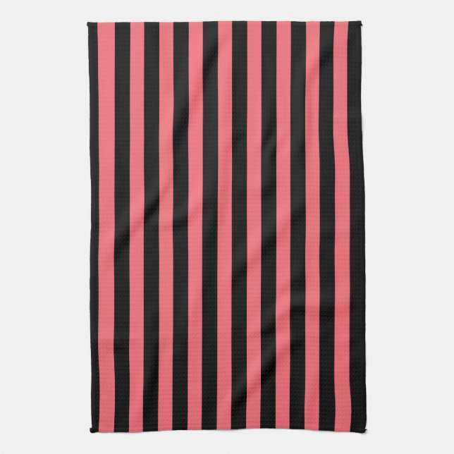 Coral and black candy stripes tea towel (Vertical)