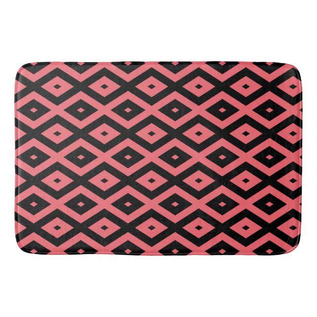 Coral and black diamond pattern bath mat (Front)