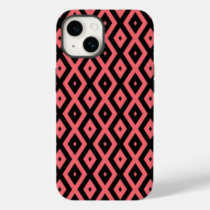 Coral and black diamond pattern Case-Mate iPhone 14 case