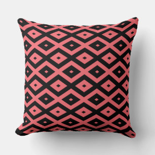 Coral and black diamond pattern cushion