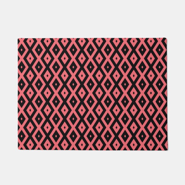Coral and black diamond pattern doormat (Front)