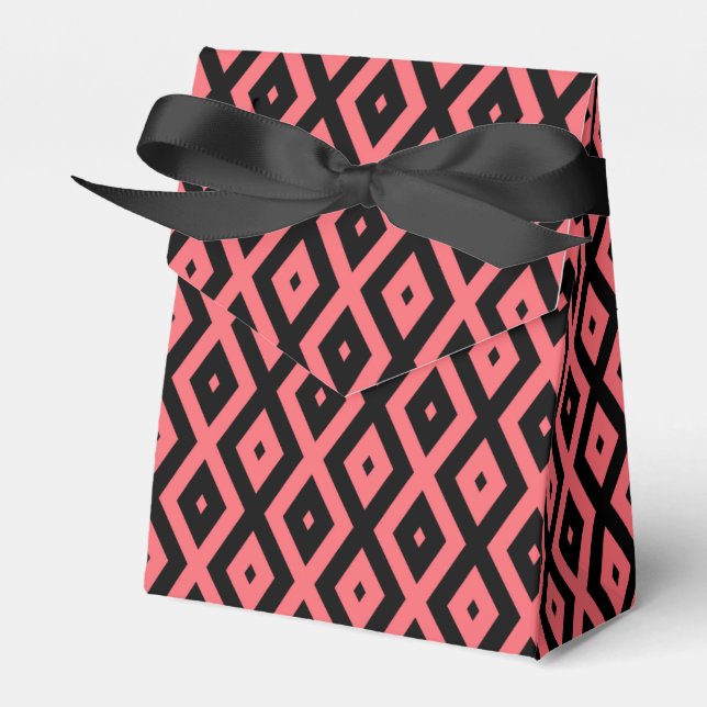 Coral and black diamond pattern favour box (Front Side)